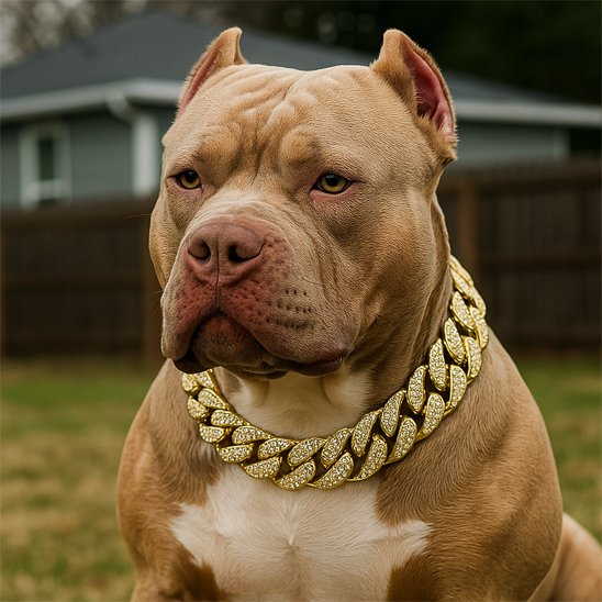 Collier pour chien chaîne cubaine dorée pavée de strass sur American Bully
