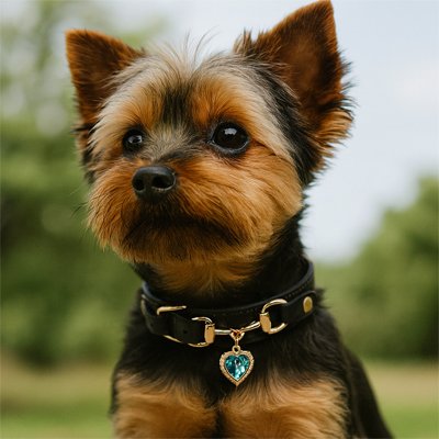 Collier pour chien en cuir noir avec pendentif cœur strass turquoise