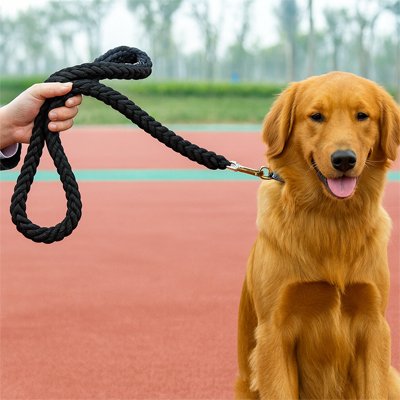 Laisse pour chien corde tressée noire avec mousqueton pour Golden Retriever