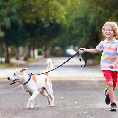 Laisse pour chien noire tenue par un enfant lors d'une promenade