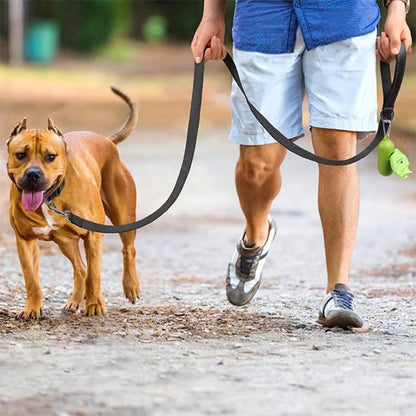 Laisse pour chien plate noire avec distributeur de sacs pour American Staffordshire